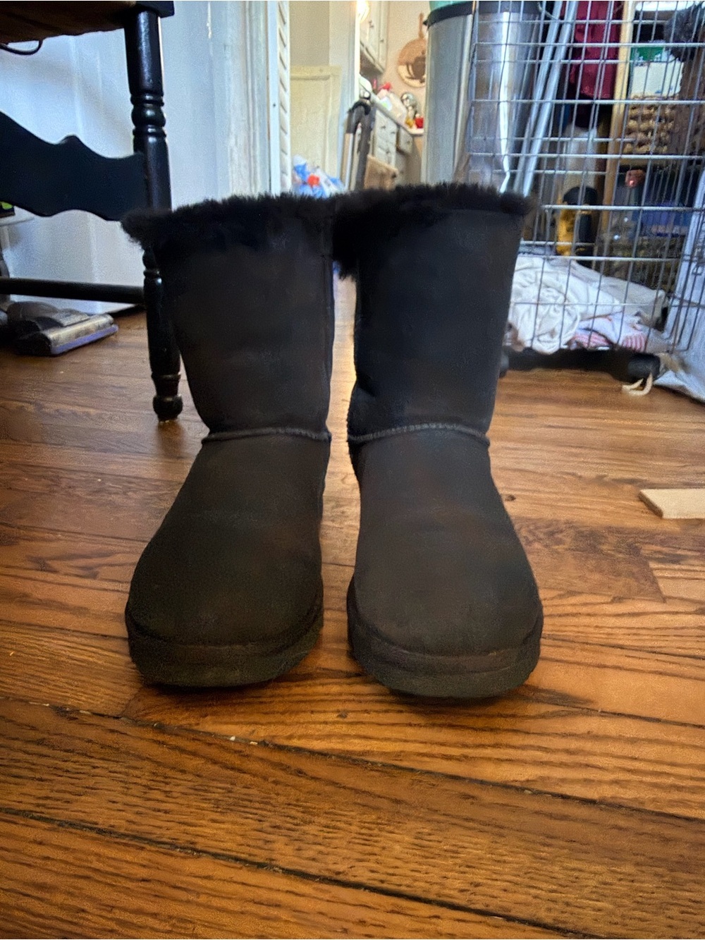 UGG Australia Bailey Bow II Black Sheepskin Boots Women’s Size 9